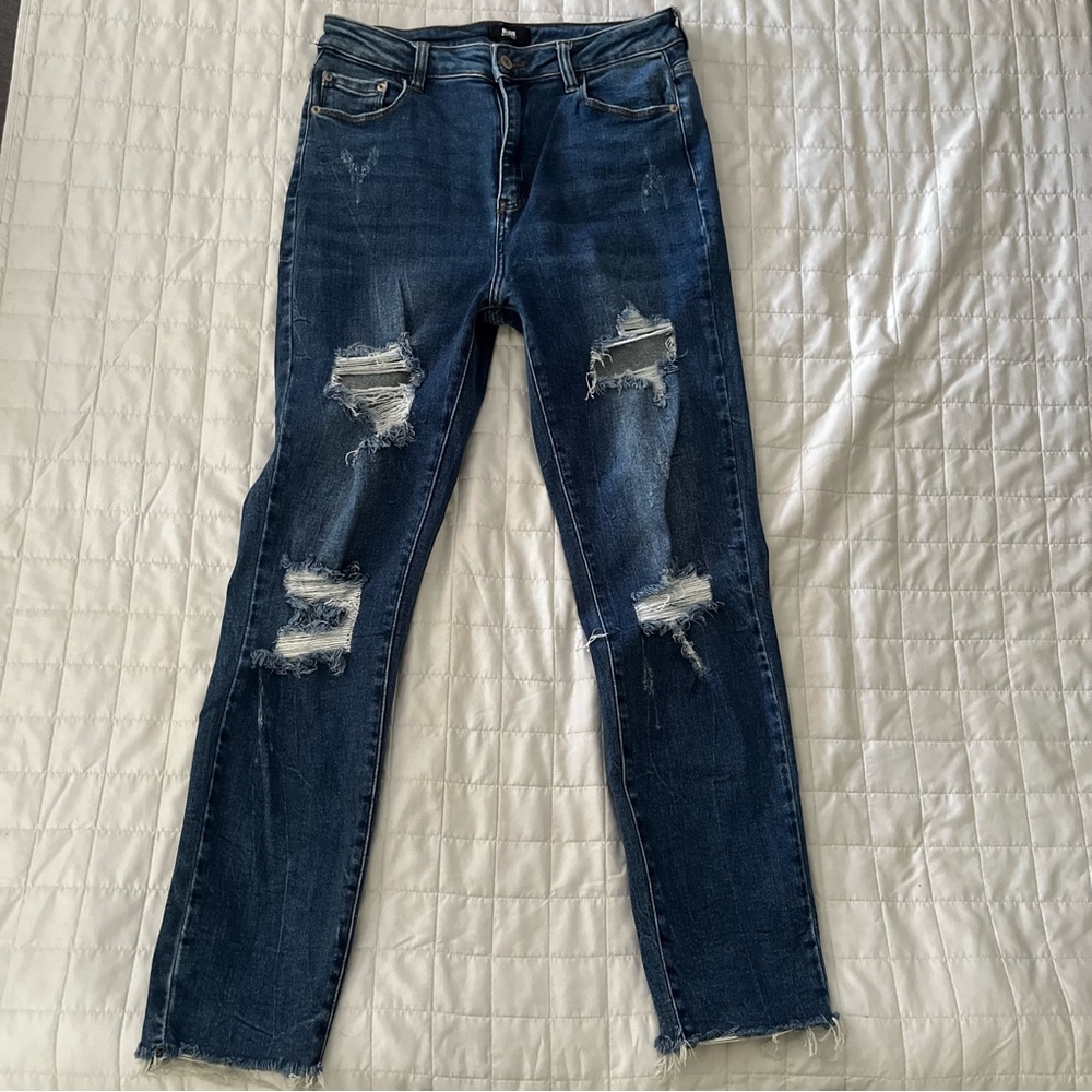 I&M Black Label Distressed Skinny Blue Jeans Stretch High Rise Women’s Size 11